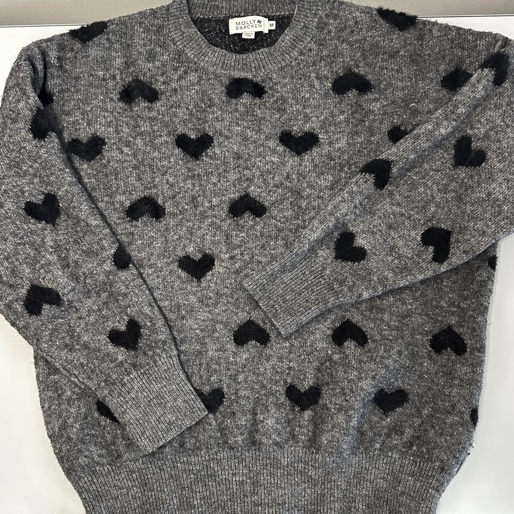 Molly Bracken Fuzzy Hearts Crew Neck Sweater M - Picture 2 of 7